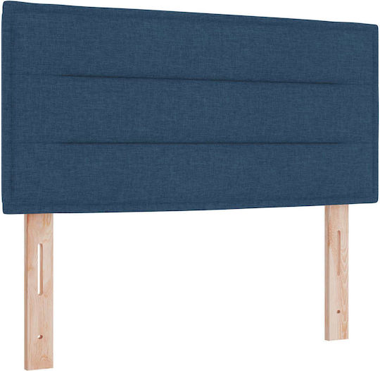 Pat Single Tapițat cu Material Albastru cu Plăci și Saltea 100x200cm