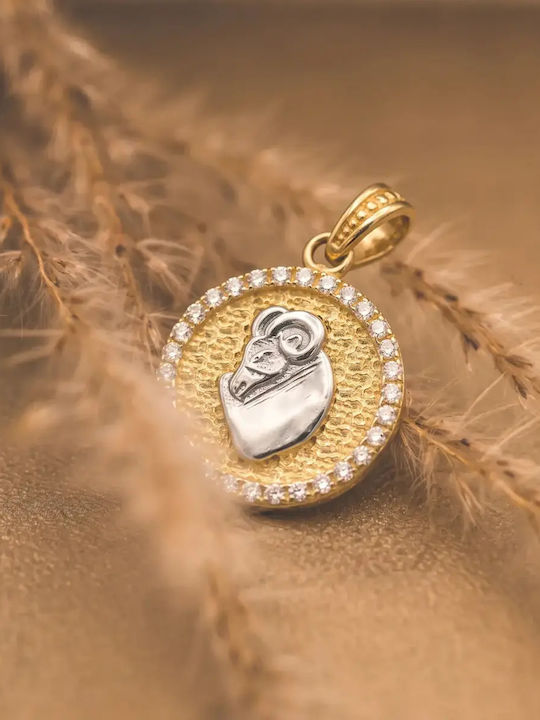 Hängendes Charm Tierkreiszeichen Widder aus Weißgold 9K mit Zirkon