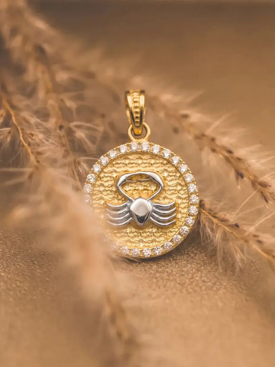 Krebs Tierkreiszeichen Charm aus Weißgold 9K mit Zirkon
