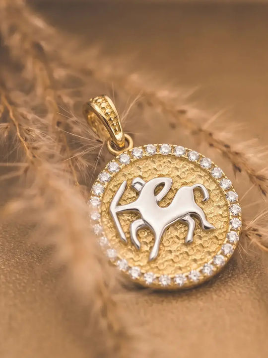 Hängendes Charm Tierkreiszeichen Schütze aus Weißgold 9K mit Zirkon