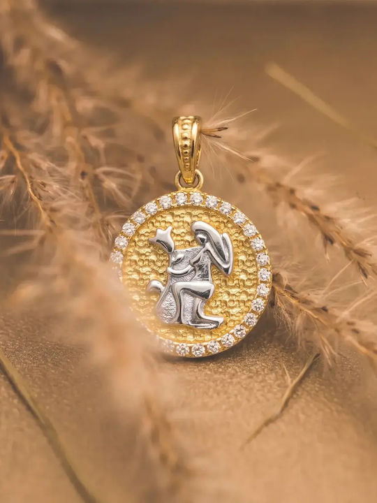 Hängendes Charm Tierkreiszeichen Jungfrau aus Weißgold 9K mit Zirkon