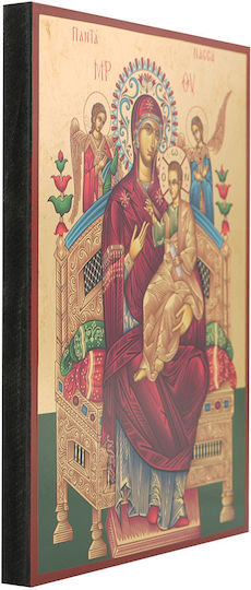 Holy Mary Pantanassa Image Of Aged Gilded Print Wooden 13 X 19 Cm 5.1 X 7.5 In