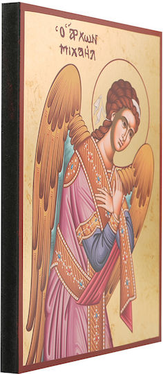 Archangel Michael Saint Icon Aged Gilded Print Wood 19 X 26 Cm 7.5 X 10.2 In