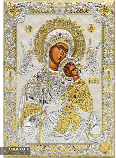 Panagia Amolyntos Silvered Screen Print Icon Wood 20 X 28 Cm 7.9 X 11.0 In