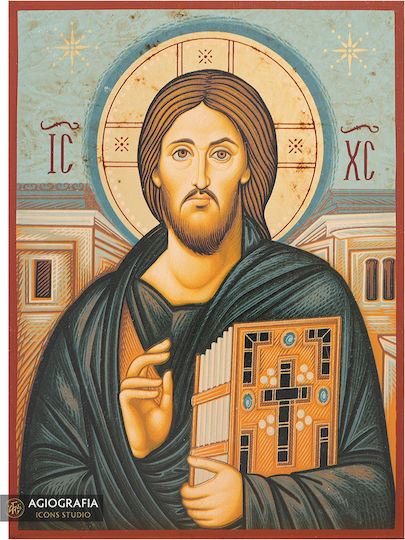 Christ of Sinai Aged Gold-Stamped Icon Wood 19 X 26 Cm 7.5 X 10.2 In