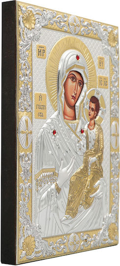 Panagia Giatritsa Silver-Plated Silk Screen Icon Wood 20 X 28 Cm 7.9 X 11.0 In