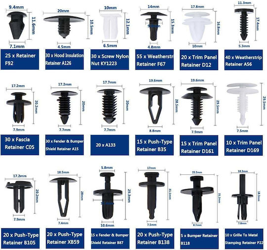 Set 445 Bucăți Cleme de Fixare Protecție Clipsuri Interioare Auto Clește