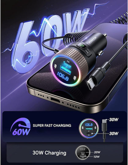 Joyroom Transmițător FM pentru mașină cu Bluetooth / Type-C