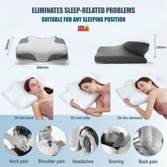 Pernă Medicală Cervicală din Spumă cu Memorie 34x60x13cm Albă