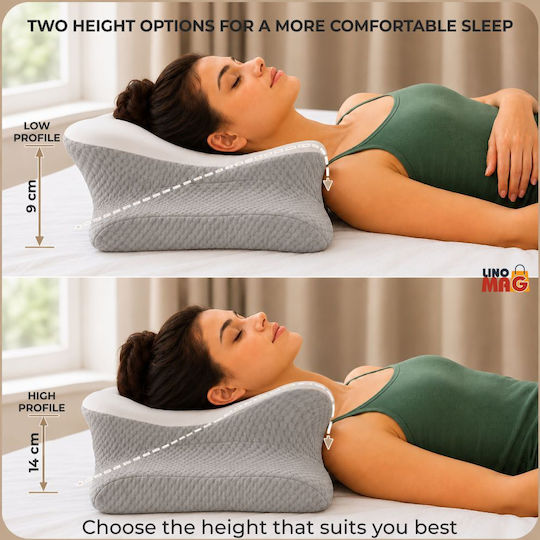 Pernă medicală pentru gât Memory Foam 62x37x9cm Gri