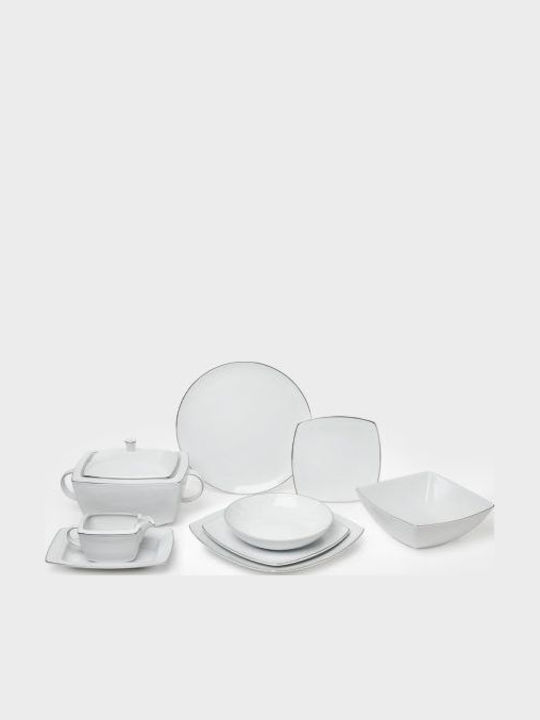 Porcelain Dinnerware Set 44 Pieces Square "Cancun Platinum"