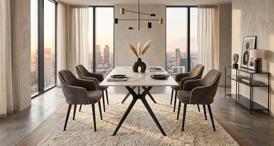 Powell Kitchen Table with Stone Surface White 80x80x75cm