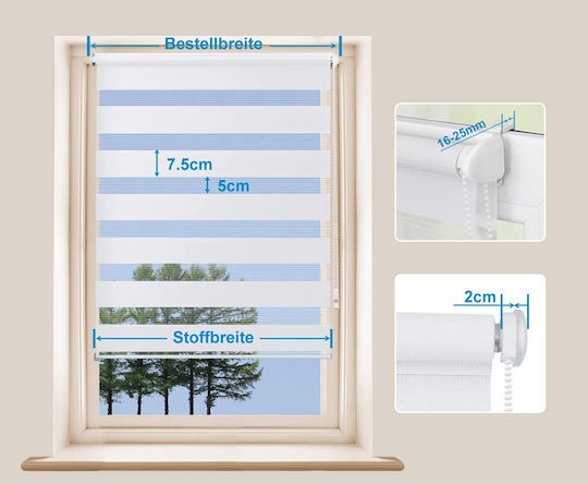 Eurohome Rollos Verdunkelung Doppelt Weiß P65xH130cm