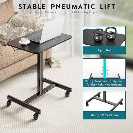 Bontec Wooden Desk Black with Metal Legs & Adjustable Height 65x48x72cm