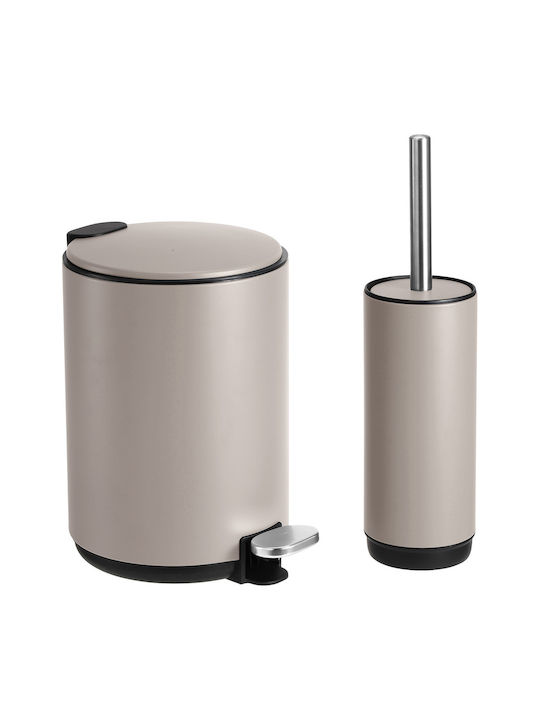 Sidirela Elegant E-4741 Metallic Bathroom Brush and Bin Set Soft Close 5lt Brown