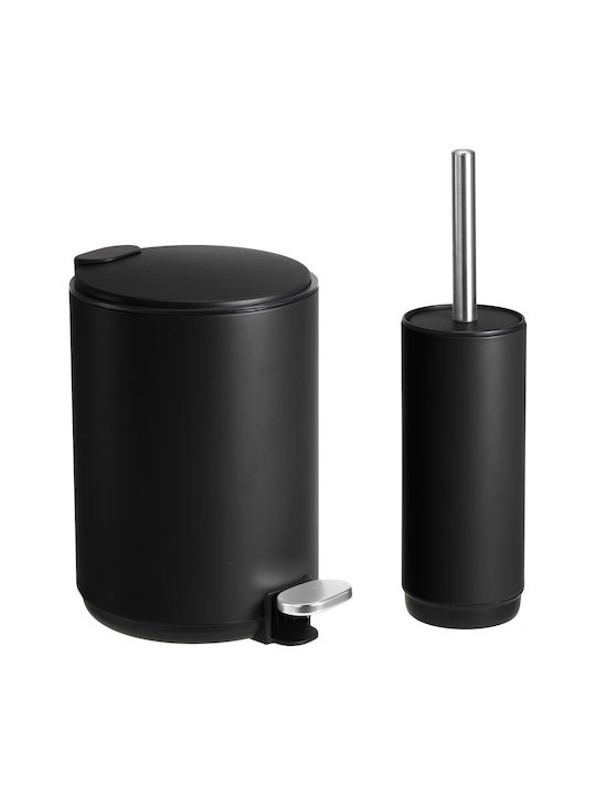 Sidirela Elegantes E-4685 Metallisches Satz Badezimmereimer und Bürste Soft Close 5lt Schwarze