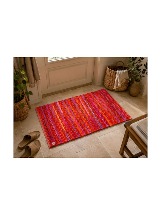 Ioli Handgefertigter Rechteckiger Baumwollteppich Rote Farbtöne 60x94cm