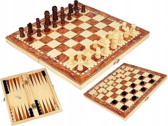 Backgammon/Șah din Lemn cu Pioni 29x29cm