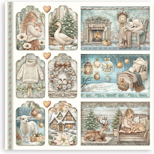 Scrapbooking-Zubehör 22 Stück 20,3×20,3cm Stamperia Weißer Weihnachten