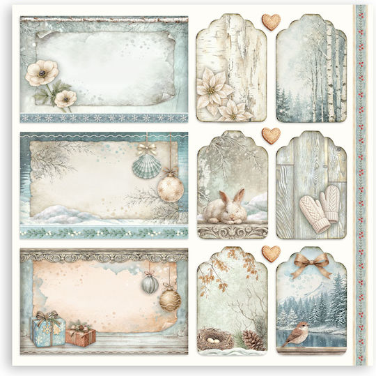 Scrapbooking-Zubehör 22 Stück 20,3×20,3cm Stamperia Weißer Weihnachten