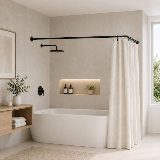 MRShome Bară Pentru Perdea De Duș Colțar Neagră Φ22mm 80cm