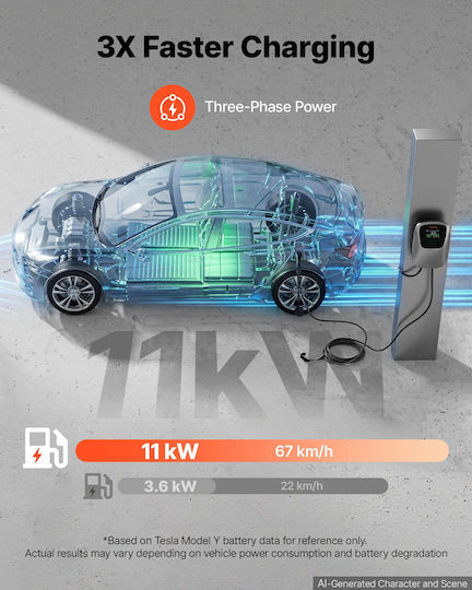 Vevor Επιτοίχιος Τριφασικός Φορτιστής 11kW με Ενσωματωμένο Καλώδιο 7.5m Type 2 (OZSXJLD11KWCFC12A001V8)