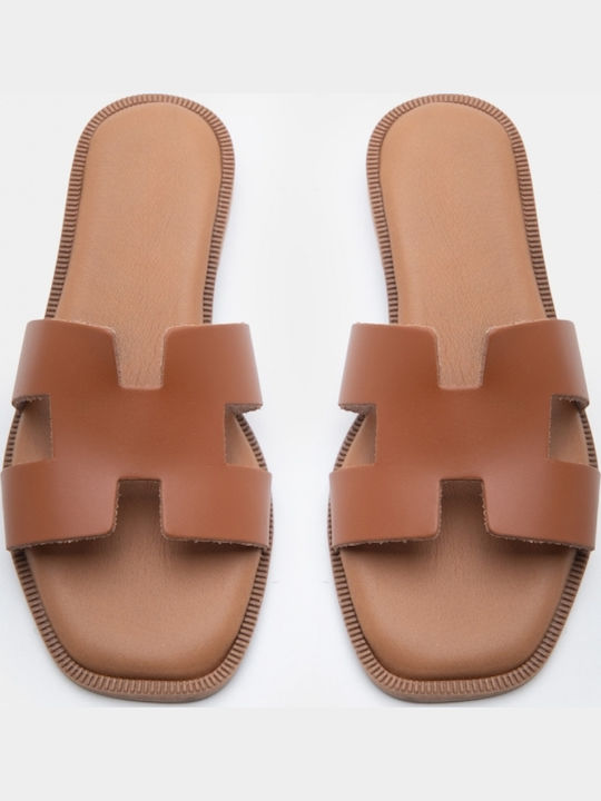 Leather Women's Flat Sandals Brown