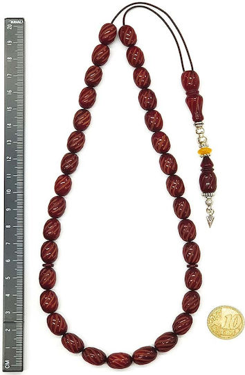 Roloi Komboloi Graven Worry Beads with 33 Beads Made of Mastic Length 39cm Burgundy