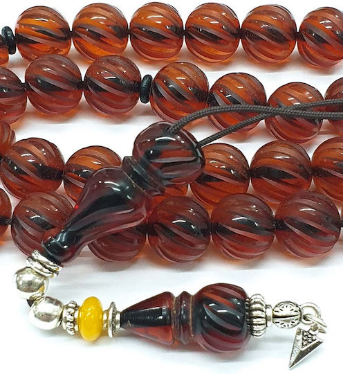 Roloi Komboloi Graven Worry Beads with 33 Beads Made of Mastic Length 35cm Honey