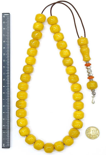 Roloi Komboloi Worry Beads with 33 Beads Made of Mastic Length 44cm Yellow