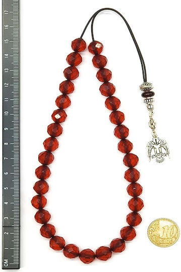 Roloi Komboloi Worry Beads with 33 Beads Made of Mastic Length 30cm Red