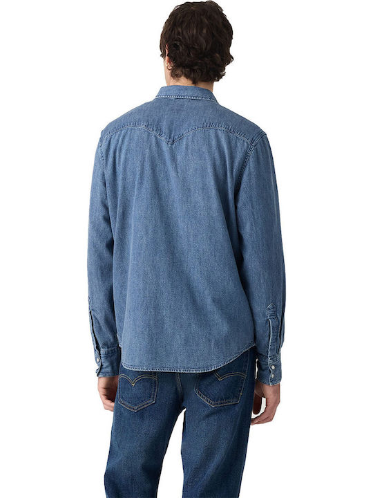 Barstow Western Long Sleeve Denim Shirt in Regular Fit Blue
