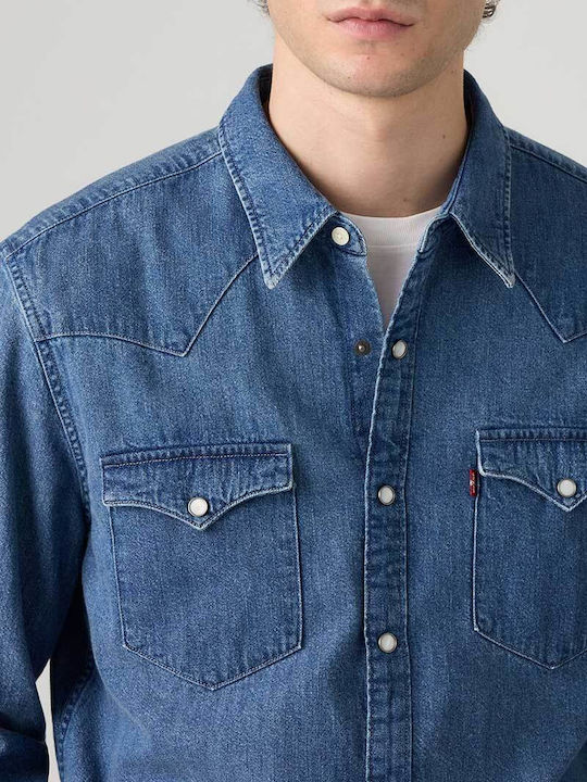 Barstow Western Long Sleeve Denim Shirt in Regular Fit Blue