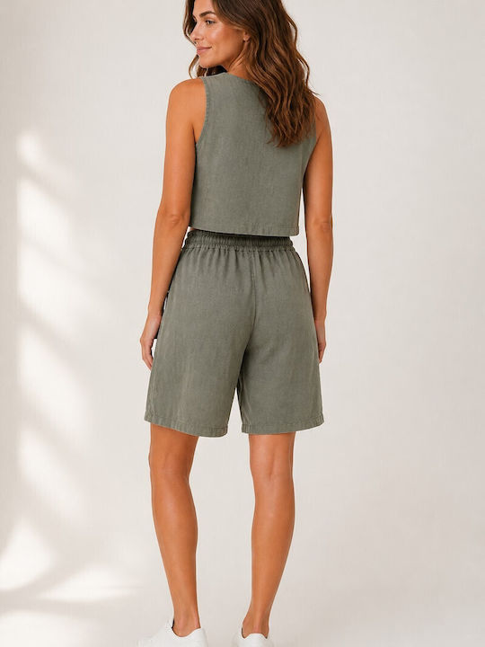 Women's Linen Bermuda Khaki