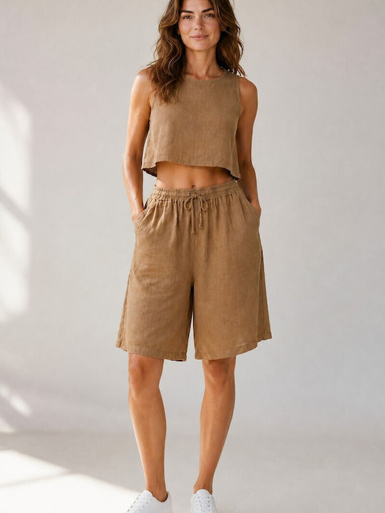 Women's Linen Bermudas Brown