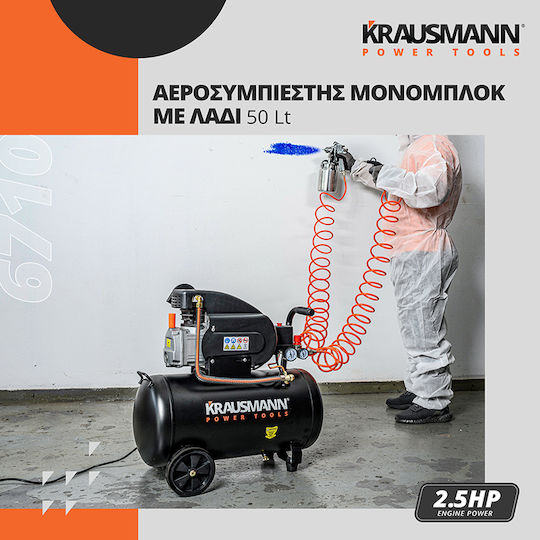 Krausmann Single-Phase Air Compressors with Power 2.5hp and Airtank 50lt 6710