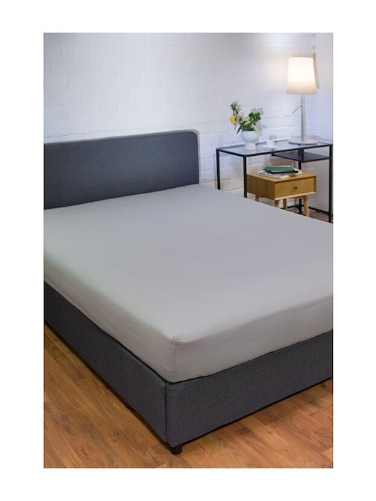 Naf Naf Hue Bed Sheet Set with 2 Pillowcases Super King with Rubber Hugger 170x260cm Willow Ghost Gray 3 Pieces