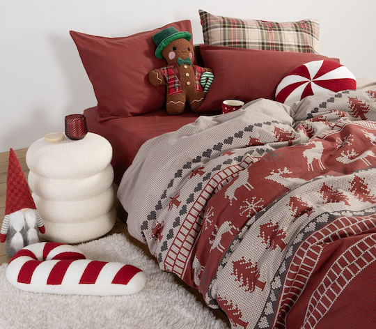 Nef-Nef Homeware Sheet Sets Queen Flannel 240x260cm. Tinsel Bordo 4pcs