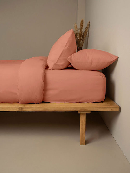 Sunshine Cotton Feelings 117 Double Bed Sheet With Rubber Hugger 160x200+30cm Peach