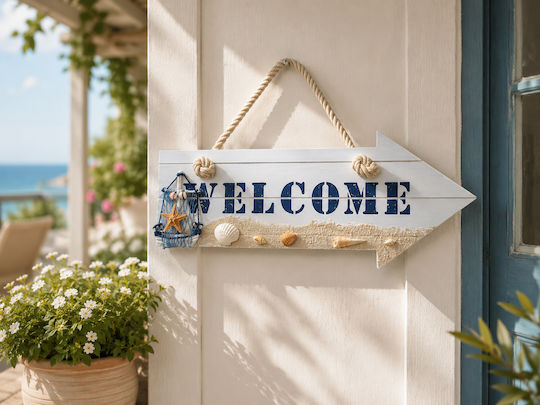 Decorative Handmade White Wooden Sign 30x12cm