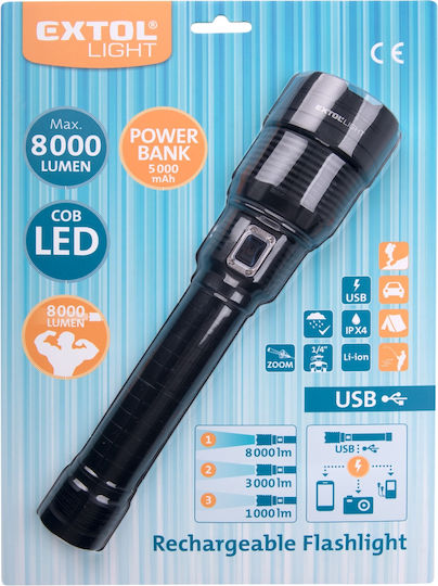 Extol Făclie LED Reîncărcabilă IPX4 cu Luminozitate Maximă 8lm