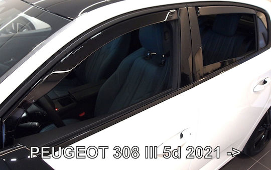 Heko Set of Windbreakers Front and Rear Car Dark Fime for Peugeot 308 III 5D 2021 4pcs