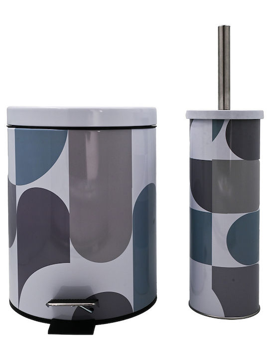 Sidirela Badezimmer Mülleimer & Bürsten Set 5l Weiß Grau Blau