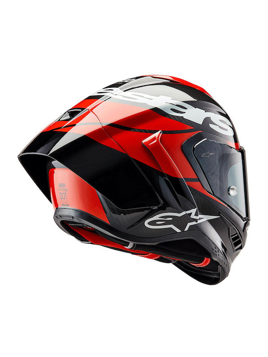 Alpinestars Supertech Element R10 Glossy Red Carbon Black Cască Moto Față întreagă ECE 22.06 cu Pinlock