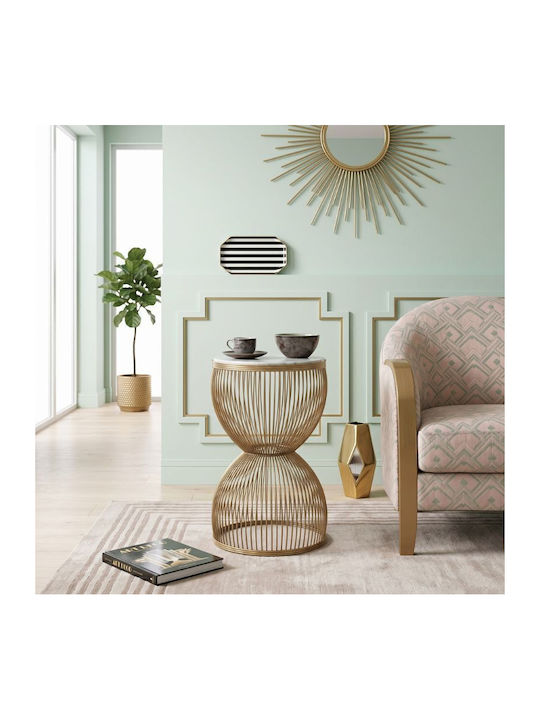 Round Side Table Stella Wooden Gold White M34.5xL34.5xH56.5cm