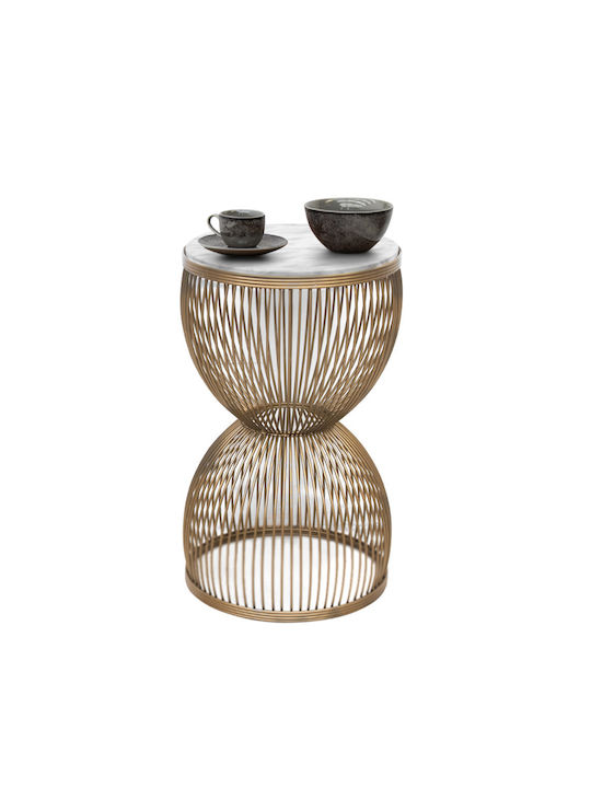 Round Side Table Stella Wooden Gold White M34.5xL34.5xH56.5cm