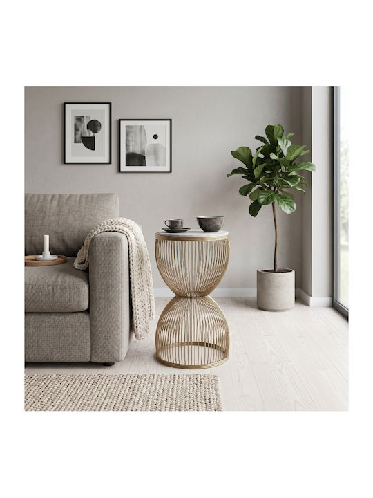 Round Side Table Stella Wooden Gold White M34.5xL34.5xH56.5cm