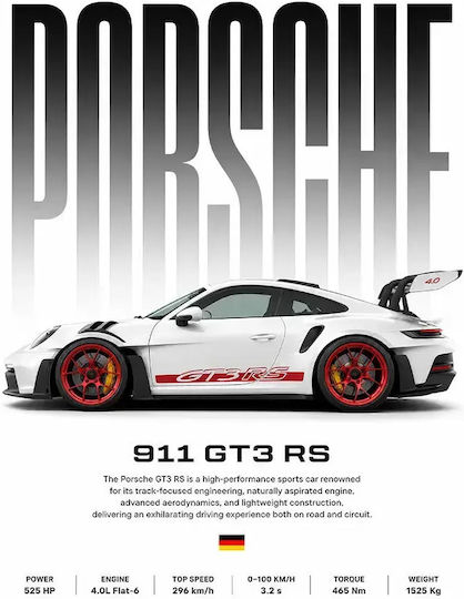 Poster Porsche 911 Gt3 Rs Cr153 21cm X 30cm Κορνίζα Φυσικό Ξύλου Μπεζ 71622pd158599f55316