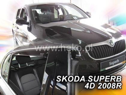 Heko Set of Windbreakers Front and Rear Car Dark Fime for Skoda Superb 4pcs