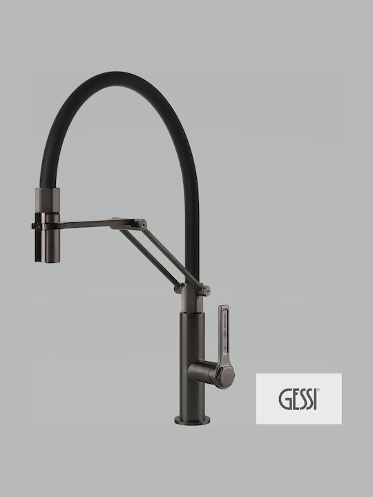 Gessi Officine Kitchen Faucet Counter Flexible Black Metal Brushed